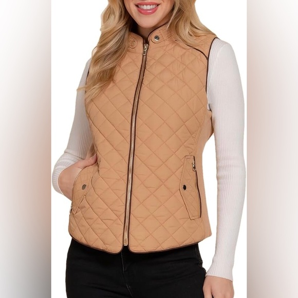 Love Tree  Like New Rib Trim Quilted Padding Zip Up Lightweight Vest, Women’s M - Picture 1 of 13